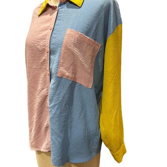 Love J Color Block Oversized Button Down Blouse – Size L (Oversized Fit) - Picture 3 of 4
